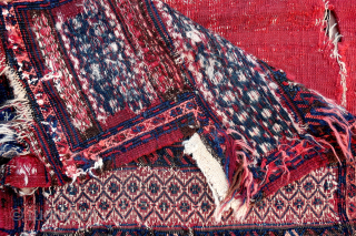 Early Flat weave Baluch Salt Bag-- approx 16 × 22”


Likely Khorasan. Predominance of white is unique among Baluch textiles. Amazingly fine weft float and sumak work. Note cowrie shell embellishment. Condition notwithstanding,  ...