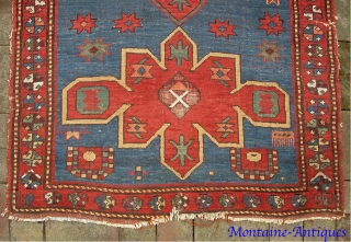 Kazak-- 3.4 x 6 ft 1 in. Interesting and decorative 19th cent. Obvious condition issues. Please call for condition Report. $20 UPS to lower 48. Check out  fresh posts on our  ...