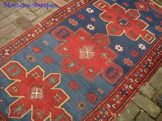 Kazak-- 3.4 x 6 ft 1 in. Interesting and decorative 19th cent. Obvious condition issues. Please call for condition Report. $20 UPS to lower 48. Check out  fresh posts on our  ...