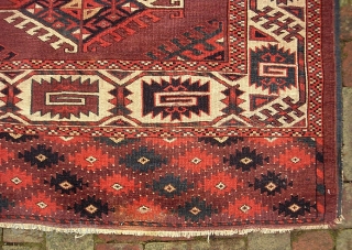 Yomud-- 6 ft x 8 ft 5 inches. Legit early ethnographic main carpet with Dyrnak gull. Well used-- tho excellent candidate for restoration. Please call for condition Report. $30 UPS to Lower  ...