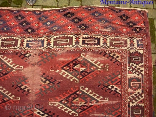 Yomud-- 6 ft x 8 ft 5 inches. Legit early ethnographic main carpet with Dyrnak gull. Well used-- tho excellent candidate for restoration. Please call for condition Report. $30 UPS to Lower  ...