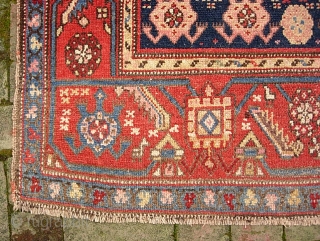 Kurdish. 4 ft 4 in  x 7 ft 7 in-- Ancient and beautiful old Kurdish textile possibly 19th century. A rare as well as decorative ethnographic piece. Low but even. Original  ...