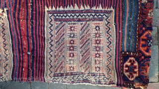 Huge Bahktiari double bag -- c. 1900 if not older. Each bag measures around 26 x 40 inches. Piled panels on the bottom and elaborate back kelims with so called "flag" inset.  ...