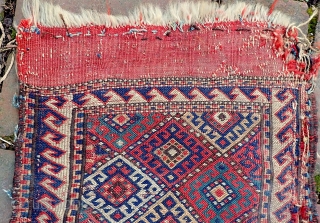 Shahsavan? Sumak Long Bag Face c. 19th cent-- 14 x 38"-- South Caucusus. circa 1880-- older? Tent bag? Bedding bag?  Specialized form of some sort.  Very fine Latch looks.   ...