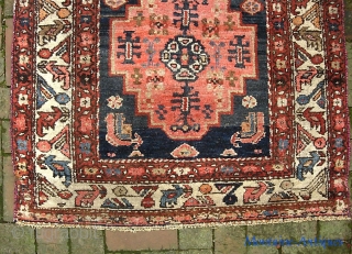 West Persian Village-- 3 ft 5 in x 5 ft 2 inches. Wool weft. Most likely Kurdish, possibly Kolyai. Weave is thick, heavy, plush-- but also floppy. $25 UPS to lower 48. 
