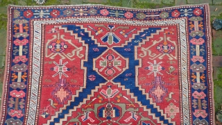 Large Kazak Rug --  5.2 x 9.7. Lots of interesting things about this rug. An inscription (I cant read) and a date which only makes sense from the back side of  ...