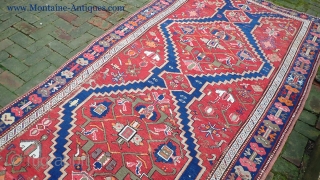Large Kazak Rug --  5.2 x 9.7. Lots of interesting things about this rug. An inscription (I cant read) and a date which only makes sense from the back side of  ...