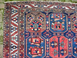 Bahktiari. 5 ft 4 in x 10 ft 2 in-- Gallery size piece from Chahar Mahal region. Good natural dyes will glow with surface wash. Open and uncluttered design indicates age. Sides  ...