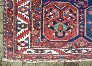 Bahktiari. 5 ft 4 in x 10 ft 2 in-- Gallery size piece from Chahar Mahal region. Good natural dyes will glow with surface wash. Open and uncluttered design indicates age. Sides  ...