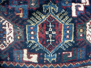 Basiri(?)-- 24 x 31 inches. We acquired a pile of small tribal rugs. All as-found. I will post 6 per day until they are gone.

Some Khamsa motifs but I'm not sure. Let's  ...