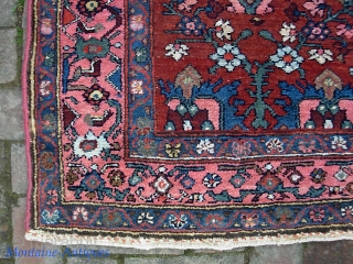 West Persian Village-- 4 ft 6  x 6 ft 6 inches. Sure looks Kurdish with Bidjar design, colors, abrashes. Looking at the weave I think it might be from Mehriban. Original  ...