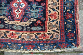 Kurd? S. Persian?-- 24 x 35 inches. We acquired a pile of small tribal rugs. All as-found. I will post 6 per day until they are gone.

Great colors. Great pile but attrition  ...