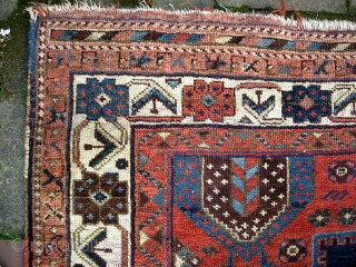 Afshar-- 4 ft 4 in x 5 ft 3 inches. Classic 19th century medallion Afshar. Soft with lovely shiny wool. Some exposed wefts in the indigo areas-- typical of these things. But  ...