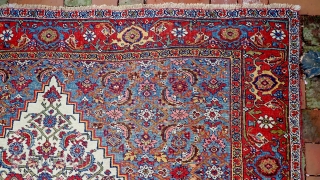 Bidjar c. 1900-- approx 6 x 9-- Wool foundation. Rare White field w/ beautiful blues and abrashes. Amazingly decorative old thing and no apologies for condition.  Please see all photos. us  ...