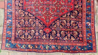 Bidjar-- 3.9 x 5.8. Cherry Red. Finely knotted and tightly packed. Unique composition in not having an interior hearth medallion. Formal yet still tribal in character. CONDITION: Near mint, no apologies.   ...