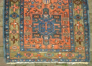 Karaja runner-- 2 ft 11 x 10 ft 4 inches. Nice old piece with soft colors. Pile is old but even with a smattering of foundation dots.  $30 ups to Lower  ...