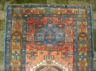 Karaja runner-- 2 ft 11 x 10 ft 4 inches. Nice old piece with soft colors. Pile is old but even with a smattering of foundation dots.  $30 ups to Lower  ...