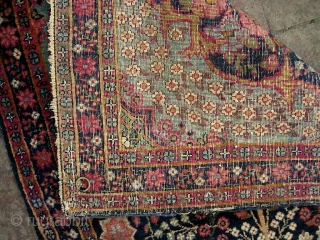  Kerman-- 23 x 33 inches. Very fine weave directional piece. Excellent old reweaves to repair dogear corners upper right and lower right. Aside from that it is in excellent condition with  ...
