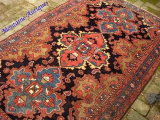 Hamadan-- 4 ft 3 x 6 ft 7 in. It is rare to find dated Hamadans. You'll never find a clearer, more legible date on a rug. This maker wanted to leave  ...