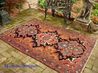 Hamadan-- 4 ft 3 x 6 ft 7 in. It is rare to find dated Hamadans. You'll never find a clearer, more legible date on a rug. This maker wanted to leave  ...