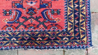 Mini Mehriban-- 20 x 19 in. Hard to tell from photos but this is a little gem. Tiny rug for some small floor spot. Fine soft wool, possibly imported (ie., Manchester) w/  ...