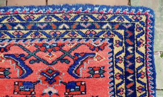 Mini Mehriban-- 20 x 19 in. Hard to tell from photos but this is a little gem. Tiny rug for some small floor spot. Fine soft wool, possibly imported (ie., Manchester) w/  ...