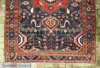 Kurdish. 5 ft x 7 ft 5 inches. Nice larger size. I'm thinking Kolyai or Sanjabi. Single weft on wool foundation. Interesting motifs and myriad abrashes. Overall very good condition. A couple  ...