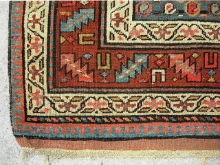 Caucasian- Azerbeijan Runner-- 3 ft 9 x 13 ft-- Beautiful archaic piece. I'd say 4th quarter 19th cent. Old and well traveled. Condition pretty decent with even pile; a smattering of exposed  ...