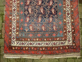 Early Tribal Runner.  3 ft 3 inch x 10 ft Lovely, ethnographic w/ archaic old designs. cf. Kurdish/NW mountains area-- circa 1880s? $20 ups shipping to lower 48. as-found. Obviously needs  ...