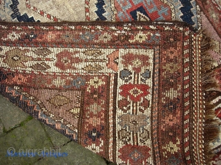 Kurd (?) Runner-- 3 ft 6 in x 13 ft 9 in. Really unique floppy old thing on wool foundation. Shows some wear in the center but pretty innocuous because of the  ...