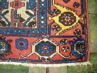Kurdish-- 3 ft 4 x 6 ft 1 in.  Old well used rug with camel field and beautiful red turtle border.  Low and a little bit tatty around the edges--  ...