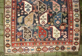 Boteah Kazak 4 ft 9 in x 8 ft 1 in. Beautiful ancient thing in as-found condition. $20 UPS to Lower 48.  Check out recent finds @ http://www.montaine-antiques.com/oriental-rugs/    