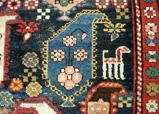 Boteah Kazak 4 ft 9 in x 8 ft 1 in. Beautiful ancient thing in as-found condition. $20 UPS to Lower 48.  Check out recent finds @ http://www.montaine-antiques.com/oriental-rugs/    