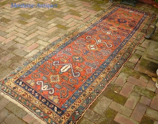 Northwest Runner. 3 ft 2 in x 10 ft. Azerbeijan? Interesting rug with Perepedil design. Thick and floppy with wool foundation. Mint condition.  The $30 for UPS shipping to lower 48 