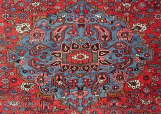 Bidjar-- 4 ft 0 inches x 5 ft 4 inches. Bright and gorgeous piece on wool foundation... very good all original condition. Sold it a while back. Recently bought it back. Wheel  ...