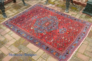 Bidjar-- 4 ft 0 inches x 5 ft 4 inches. Bright and gorgeous piece on wool foundation... very good all original condition. Sold it a while back. Recently bought it back. Wheel  ...