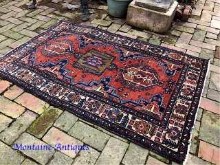 NW/Heriz-- approx 3.3 x 4.10-- Fine compact double weft. Excellent colors. Excellent condition. Call me for detailed in hand condition report. $20 shipping. Please check out recent pickings: http://www.montaine-antiques.com/oriental-rugs/    