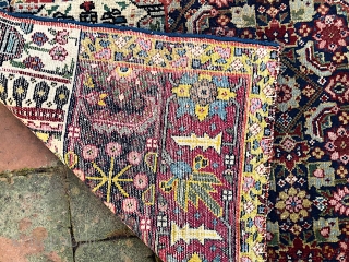 Persian Sampler-- approx 2.4 x 2.6-- Not sure here. Single weft. Kermanish? Senneh? Really old piece. Fine floppy weave. Call me for in hand condition report. $15 shipping. Please check out recent  ...