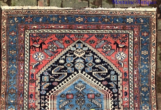 Hamadan-- 4.3 x 6.1 -- Tribal inspired. Abundant abrashes and 4 horses-- very cool. Call me for detailed in hand condition report. $25 shipping. Please check out recent pickings: http://www.montaine-antiques.com/oriental-rugs/   