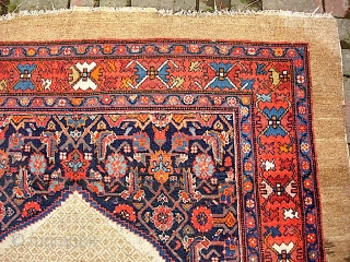 Camel Malayer-- 5.7 x 9.6 --  Antique West Persian village medallion rug with wool weft. Floppy. Open "diapered" field with natural camel colored wool and abundant abrashes. Old rug! As found  ...