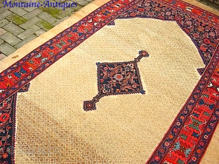 Camel Malayer-- 5.7 x 9.6 --  Antique West Persian village medallion rug with wool weft. Floppy. Open "diapered" field with natural camel colored wool and abundant abrashes. Old rug! As found  ...