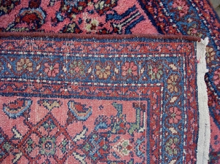 Mehriban Pushti. 2 ft 1 inches by 2 ft 8 inches. Thick and plush little Herati rug with soft salmon field. Weave is above average for Hamadan region; nicer quality wool. Condition  ...