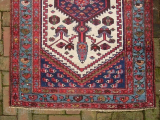 Hamadan--3 ft 3 x 4 ft 11 inches. Same rug with white medallion and anchors is shown see Runge plate 22-- identified as Tozli village near Zenjan. $20 UPS to Lower 48  ...