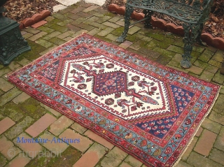 Hamadan--3 ft 3 x 4 ft 11 inches. Same rug with white medallion and anchors is shown see Runge plate 22-- identified as Tozli village near Zenjan. $20 UPS to Lower 48  ...