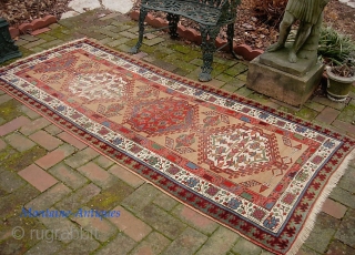 Serab 3 ft 4 x 7 ft 6 inches. Early rug with great natural dyes. Visible foundation through the center is primarily brown oxidation $25 ups to Lower 48    