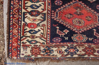 Very Old Tribal (Bahktiary?) 4 ft 2 in x 6 ft 5 inches. 19th century. Pretty quaint with lots of birds and great colors. Well loved and the photos tell the story  ...