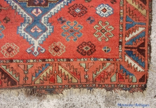 Circa 1850 Yuruk,  3 ft 4 in x 7 ft 2 inches.  A genuinely ancient thing with gorgeous colors.  As found condition and the photos tell the story. $20  ...