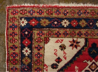 Turkish Pushti-- 2 ft 3 inches x 3 ft  4 inches. Interesting medallion design w/ Persian or Caucasian influence. Some inept old work securing one side cord which could easily be  ...