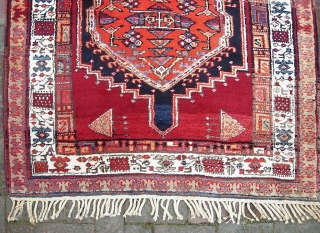 serab-- 3 ft 9 in x 9 ft 8 inches. Incredibly good quality Serab on wool foundation. Compactly knotted; thick; very heavy. Unusually bright colors for a Serab. No apologies for condition.  ...