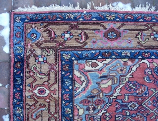 Hamadan. 4 ft 4 inches x 6 ft 5 inches. Good old sturdy west Persian village rug in nice thick condition. Unusual and attractive brown border w/ abrashes. Very decorative. There isn't  ...